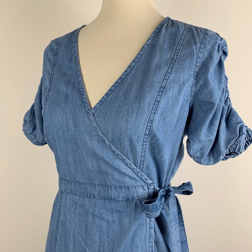 Madewell Denim Shirred-Sleeve Wrap Dress Chambray - Picture 4 of 8